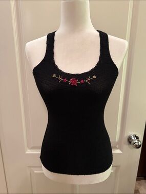 Bette Paige Vintage Black Knit Floral Embroidered Knit Top Small NEW